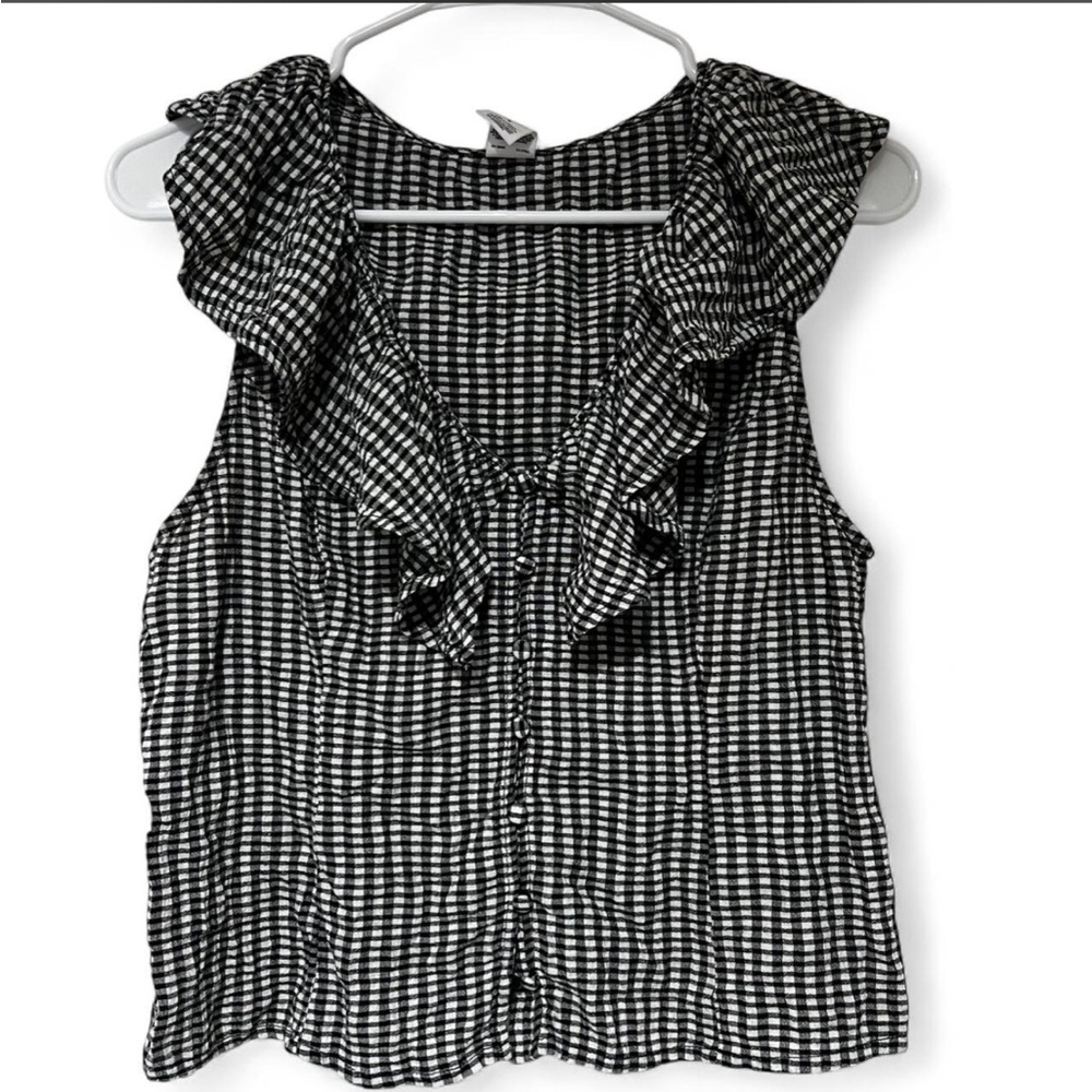 Melrose and Market Black and White Gingham Ruffle Blouse